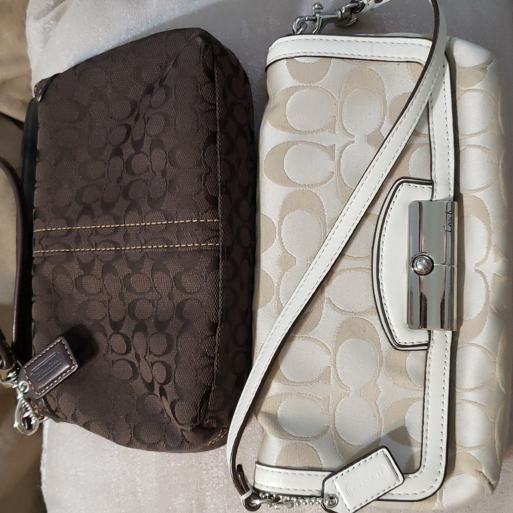 2 Coach wristlet brown and cream Authentic